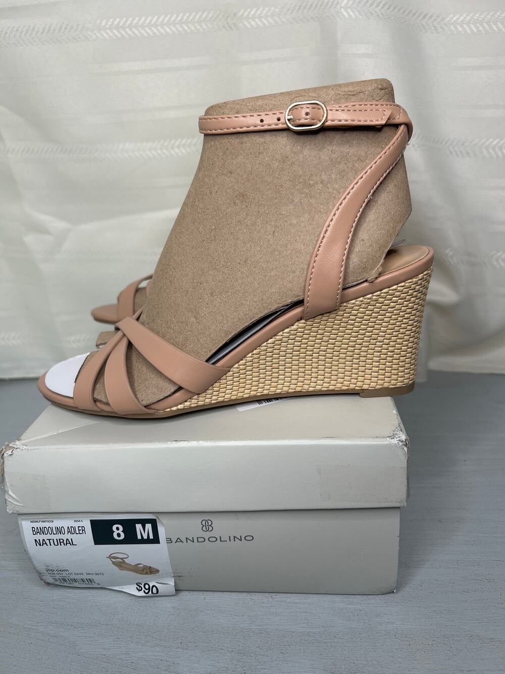 Bandolino Adler Crisscross Ankle Strap Wedge Sandals Natural Size 8M